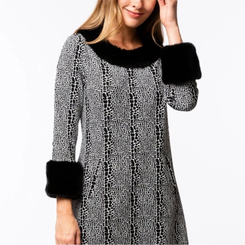 Tyler Boe Chelsey Fur Trim Snakeskin Dress
